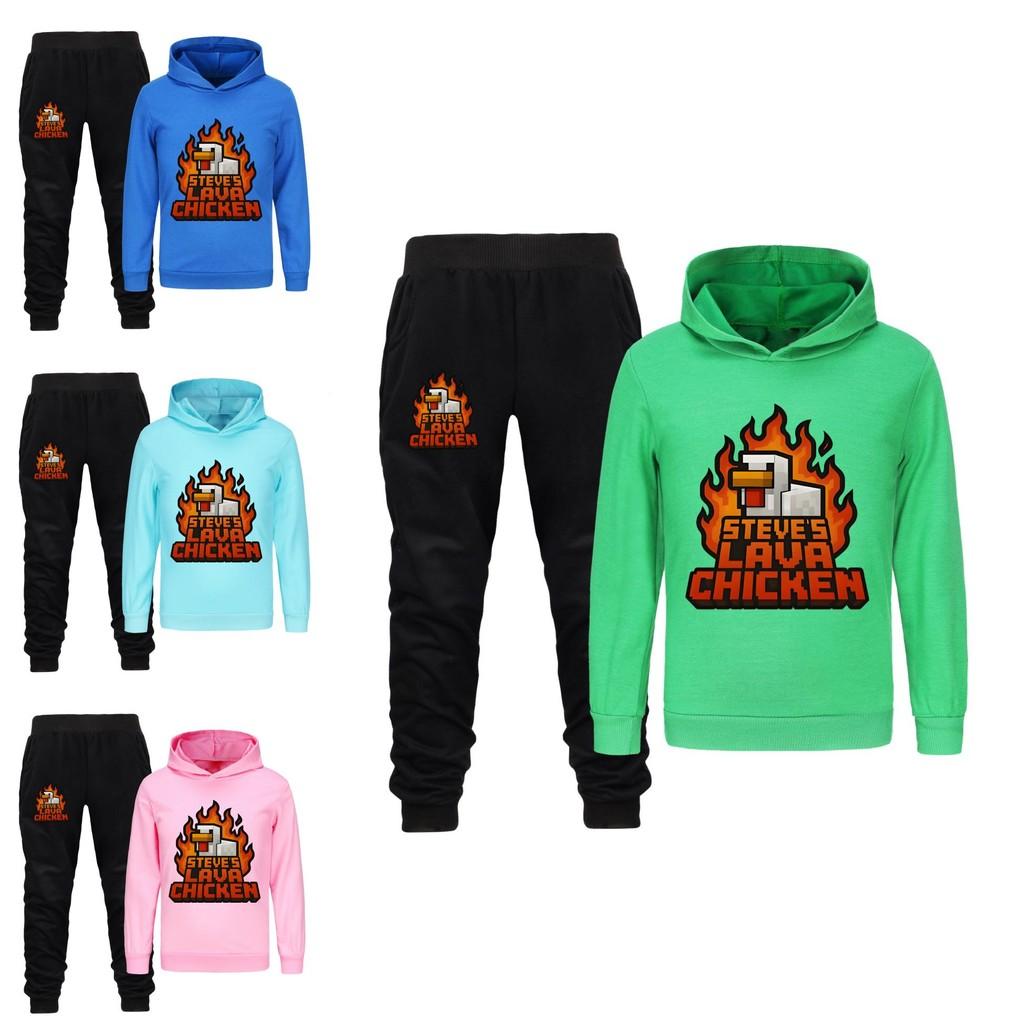 Steves Lava Chicken Kids Hoodie And Pants Set With Cotton Fabric For Playwear And Daily Use