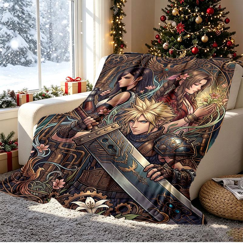 Final Fantasy Pattern Blanket for Home Decoration, Bed, Sofa, Car Travel, Camping, Suitable for All Seasons, Birthday Christmas Gift