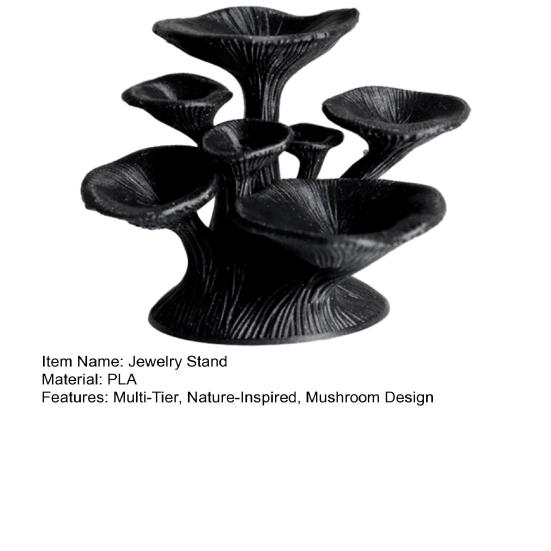 Black Mushroom Jewelry Stand 3D Printed 7-Tier Jewelry Holder Desktop Earring Tree for Rings Necklaces Bracelets Keys Storage Vanity Decor