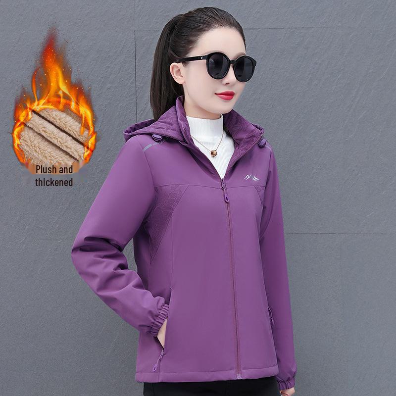 Женская ветрозащитная и водонепроницаемая куртка с капюшоном на бархатной подкладке для осени и зимы
