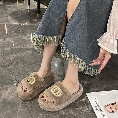 Тапочки Мао Мао женские новые осенне-зимние теплые домашние тапочки с толстой подошвой Тапочки Мао Мао Интернет знаменитости корейская версия домашние плюшевые тапочки