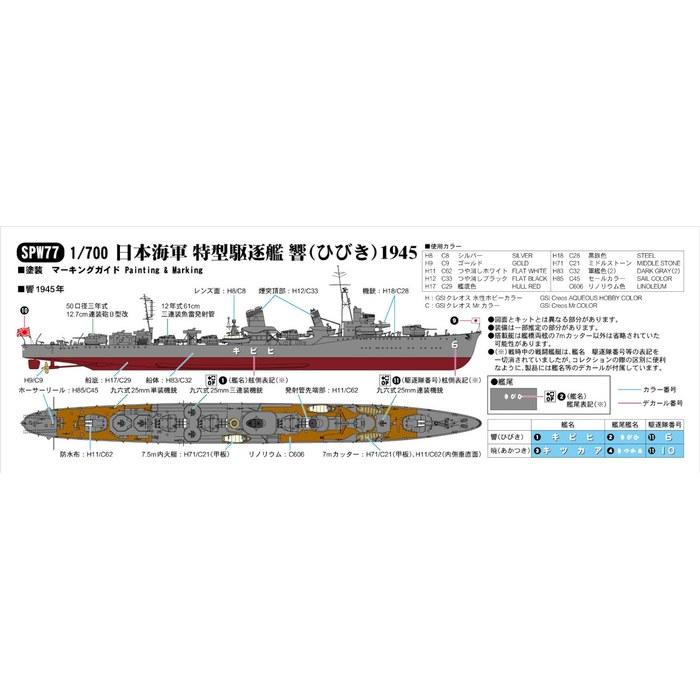 Pit Road 1/700 Skywave Series Japanese Navy Special Type Destroyer Hibiki (1945) Plastic Model SPW77 Mold Color 16.8cm