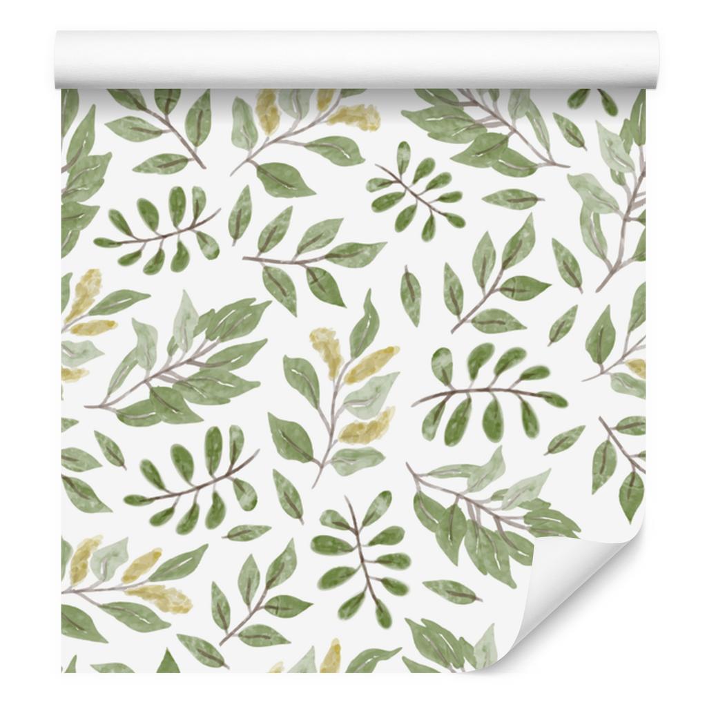 Leaves Wallpaper White, Lime and Light Gray for Living Room and Bedroom 50x1000