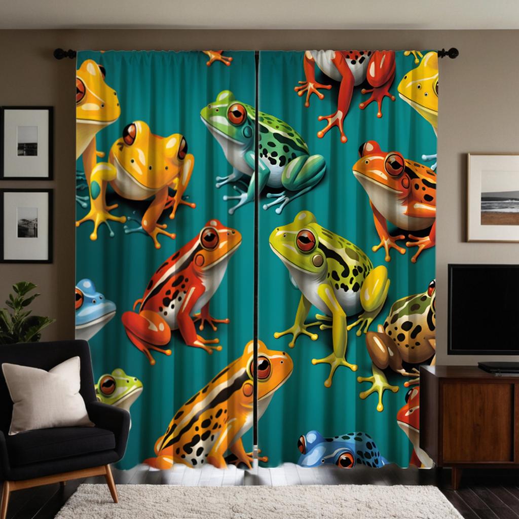2pcs HD Cute Cartoon Frog Decorative Curtain Green Tie Digital Printed Curtain Home Decoration Style Decoration Living Room B