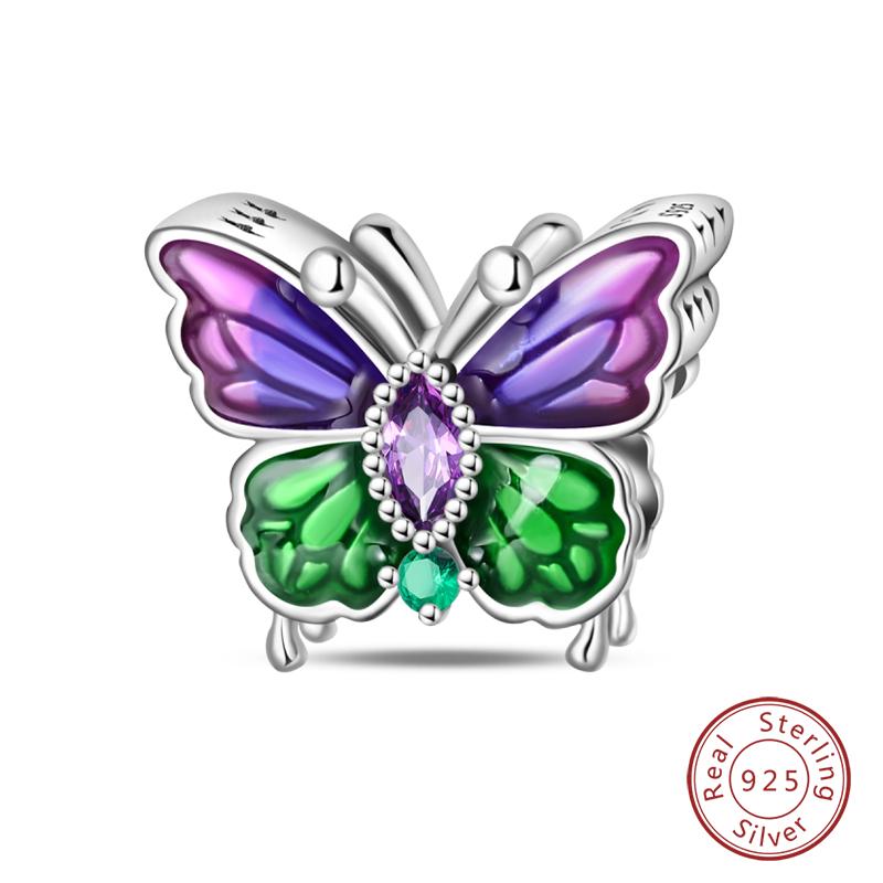 Springtime 925 Silver Sparkling Zircon Colorful Butterfly Charms Beads Fit Qikaola Bracelets DIY Birthday Jewelry Gifts