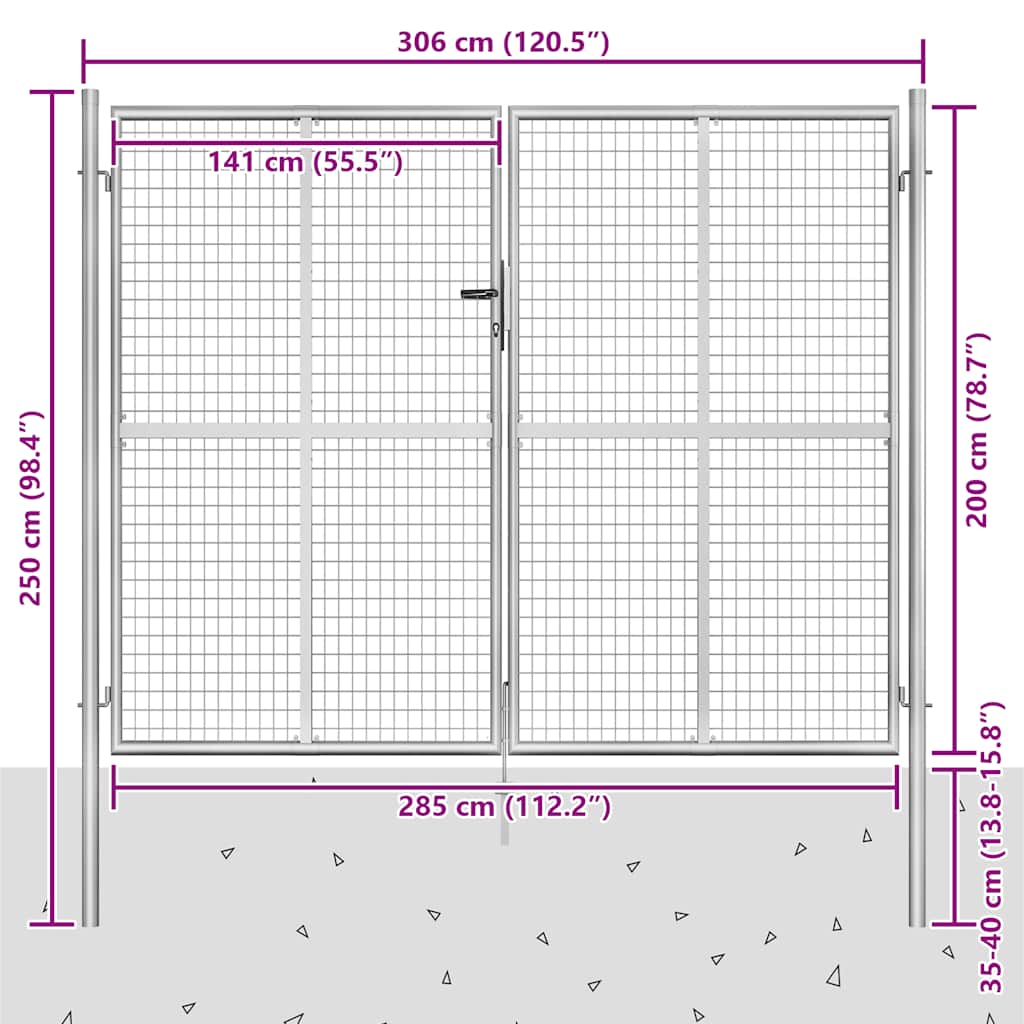 Garden Gate Galvanized Steel 300 x 200 cm Silver