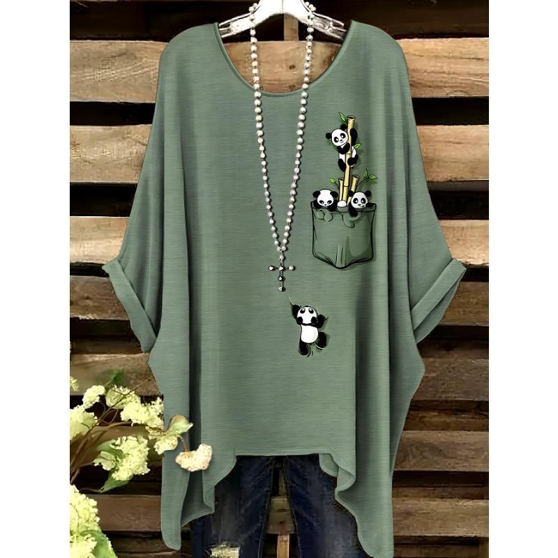 Большой размер, Женская повседневная футболка большого размера с коротким рукавом - Фиолетовый цветочный принт, Эластичный полиэстер, Круглый вырез, Можно стирать в машине, Комфорт круглый год