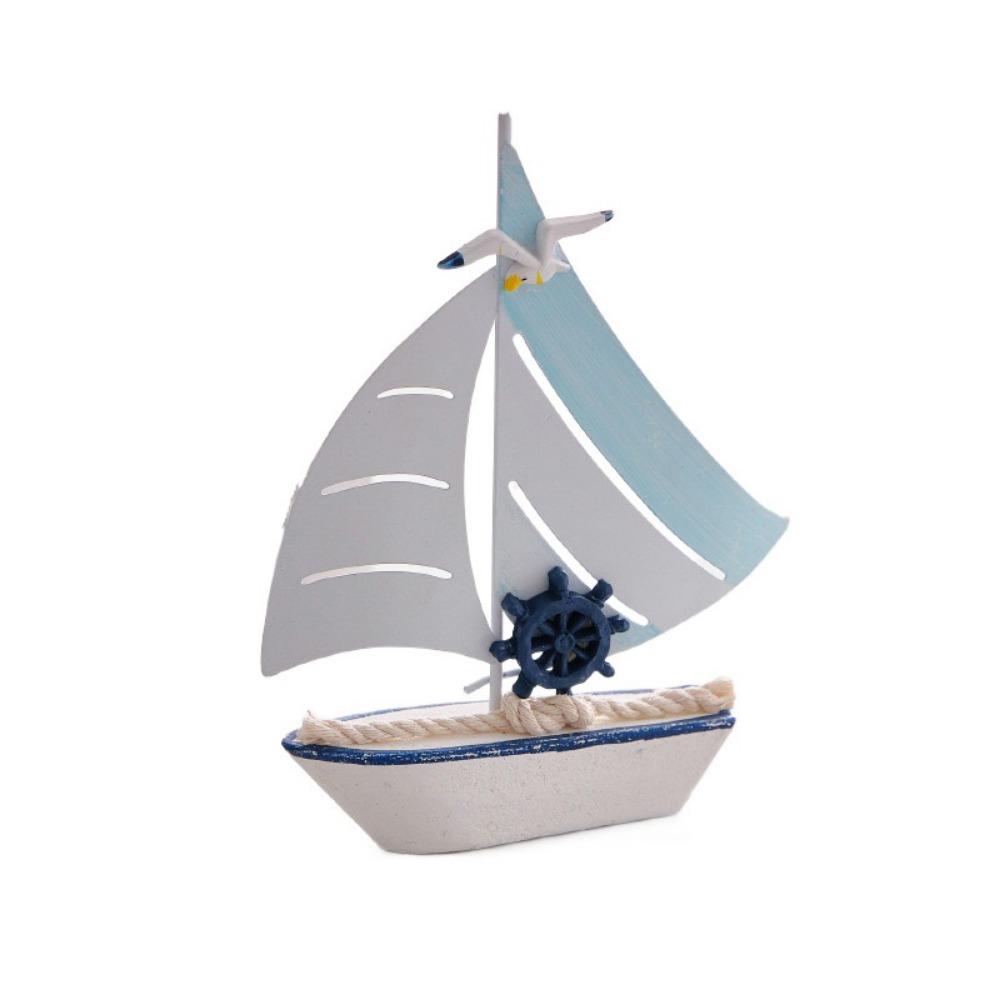 Iron Craft Sailing Model Ocean Style Woode Base Desktop Boat Ornament Mediterranean Mediterranean Sailboat Ornament Home Decor