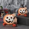 Halloween Pumpkin Figurine Spooky Mini Pumpkin Castle Statue Resin Tabletop Ornament for Halloween Porch Mantel Table Decor