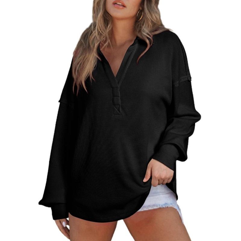 Осенне-зимний женский свободный пуловер с V-образным вырезом, трикотажный свитшот