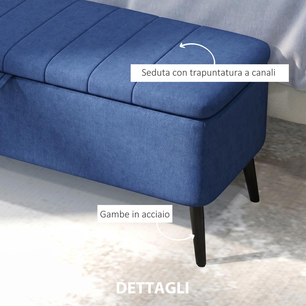 Panca Storage Pouf Ottoman Upholstered 102x40x44 cm Dark Blue