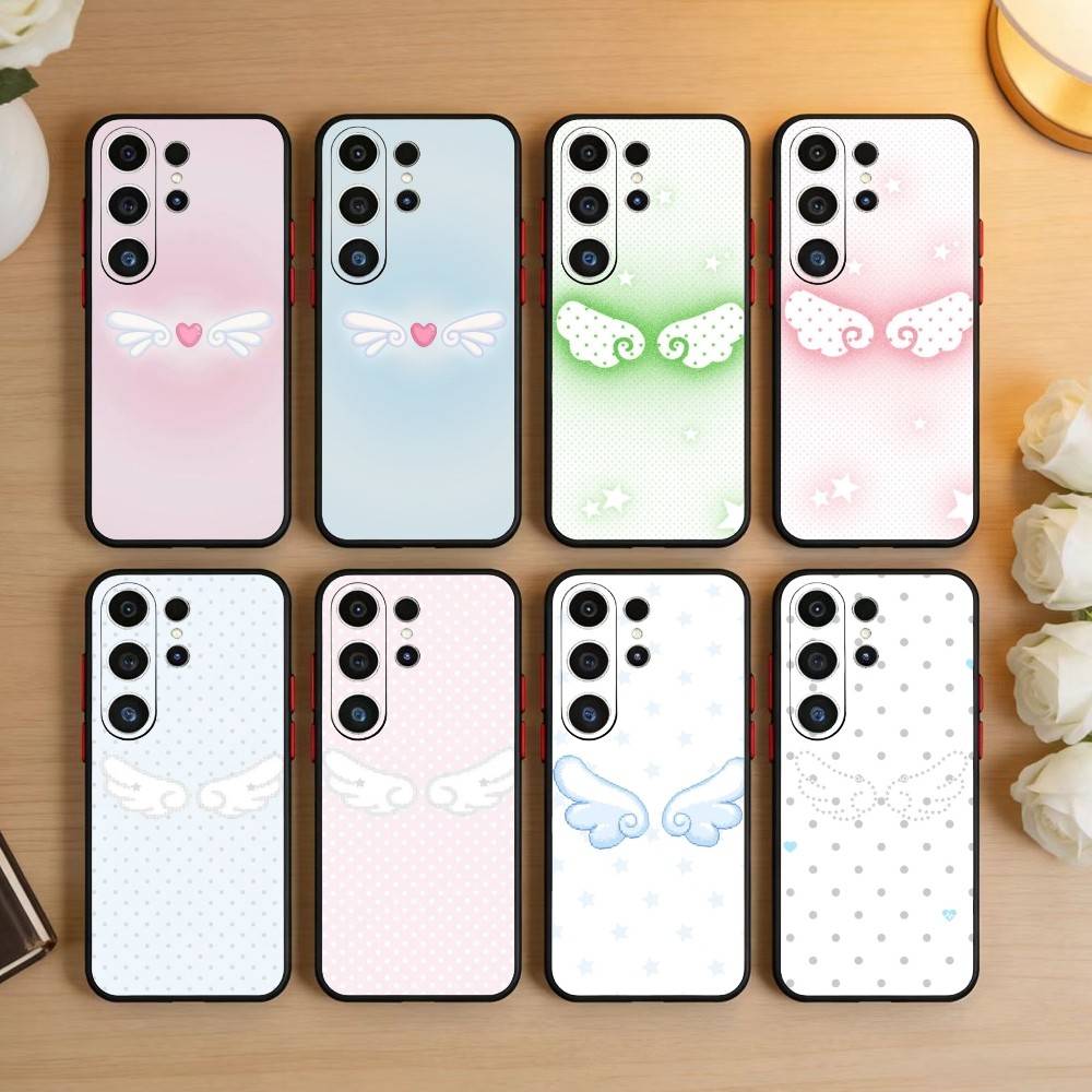 Модный милый корейский чехол для телефона с ангельскими крыльями для Samsung S26, S25, S24, S23, S22, S30, S21, Ultra, Plus, FE 5G, черный, мягкий