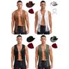 Mens Western Cowboy Costume Faux Suede Tassel Vest with Rivets Design Vintage Bandanna Hat 3 Piece Set