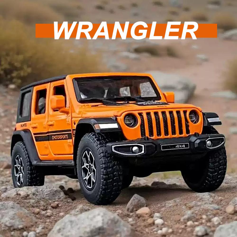1:32 Модель Wrangler Rubicon Игрушечная литая машина из сплава Открывающиеся двери Звук Свет Инерционная Миниатюрный внедорожник Детский праздничный подарок