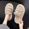 Fashion Cover Toe Slippers Women Fluffy Fur Slippers Warm Comfortable Fur Home Slippers Women Casual Slip On Plush Cotton Shoes 35-42