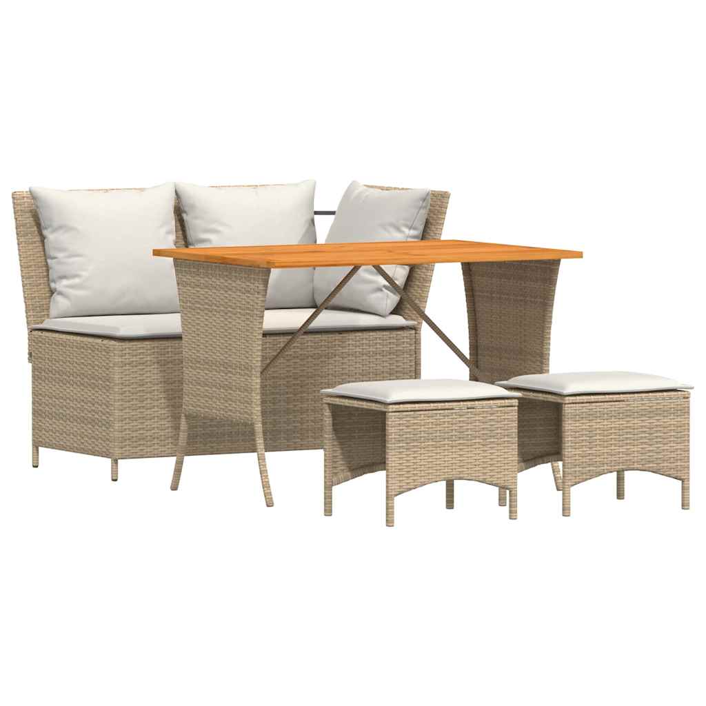 4 Piece Outdoor Dining Set with Cushions Beige Poly Rattan