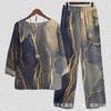 Europe beautiful women casual suit popular fashion summer new five-quarter sleeve printed top pants two-piece set