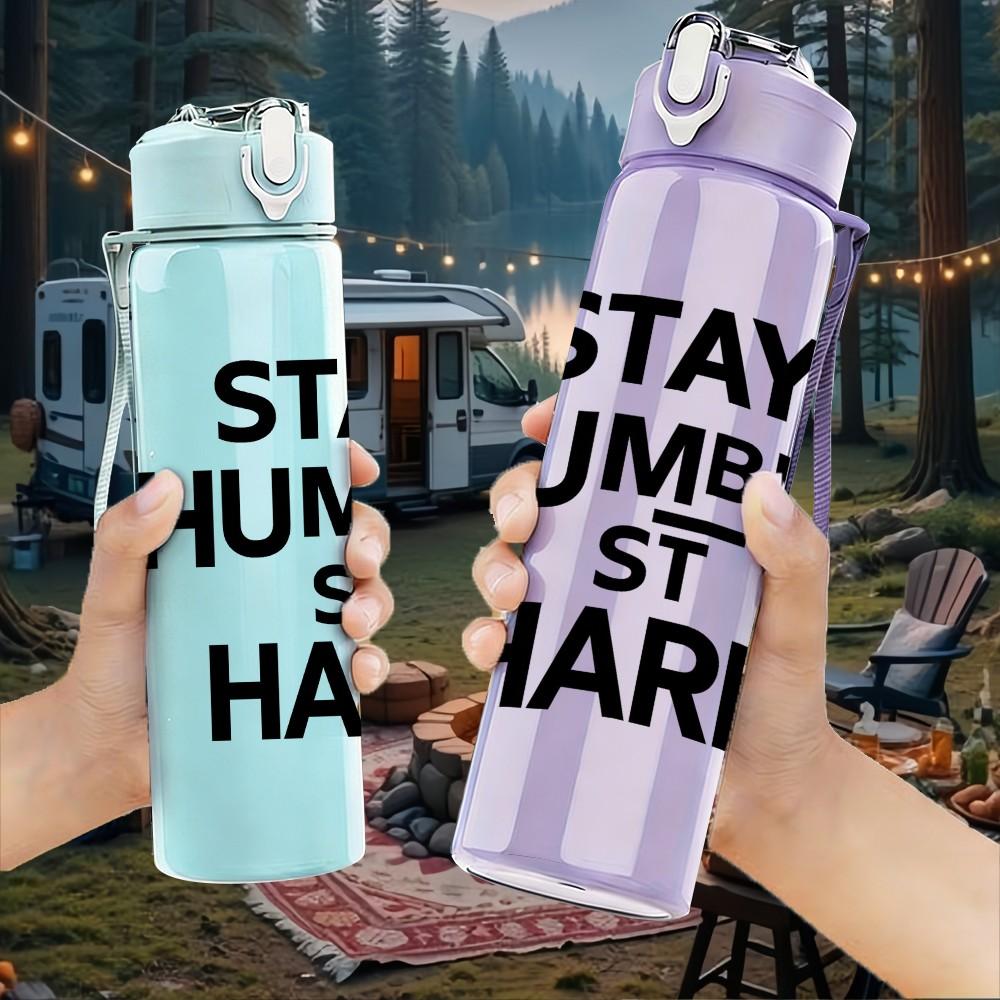 1PC Stay Humble Stay Hard Lettering 750ml Color Plastic Sports Water Bottle Leakproof Flip Straw Lid Suitable for Sports Office Home Use