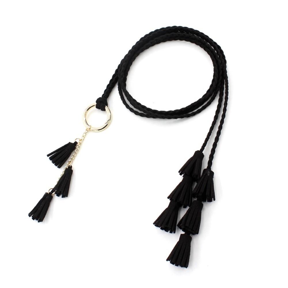 Solid Color Thin Waist Rope Belt Tassel Detail Knit Belt Fashion Dress Waistband Waist Accessory
