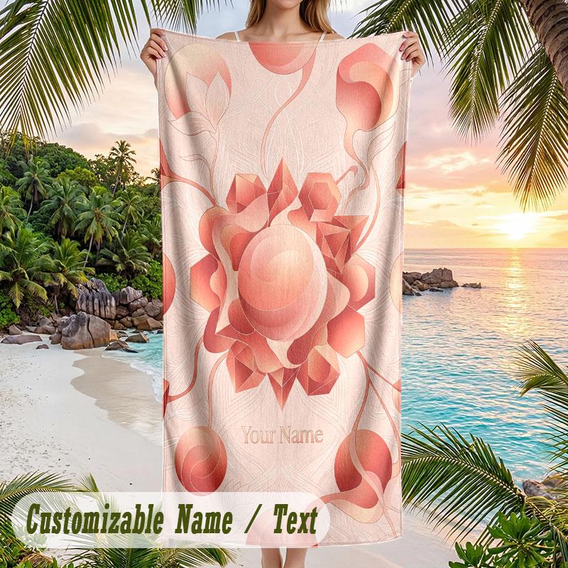 Floral Fantasy 1 Theme Quick Dry Beach Towel Custom Name Text Print Large Sand Resistant Towel Beach Vacation