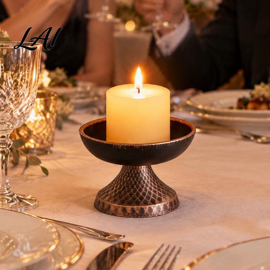 Wrought Iron Pillar Candle Holder Vintage Holder Retro Taper Stand Tabletop Decorative Stand for Wedding Dining Table Fireplace Mantel Shelf