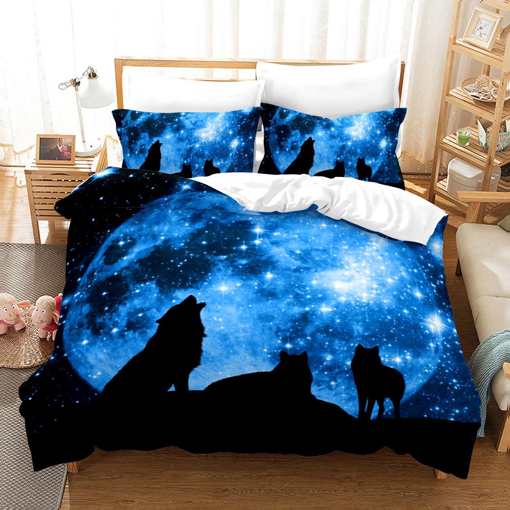 Пододеяльник с 3D рисунком волка, комплект постельного белья, пододеяльник, наволочка, 2 или 3 двуспальные кровати, односпальная кровать, полный размер, мягкая моющаяся молния, украшение для дома