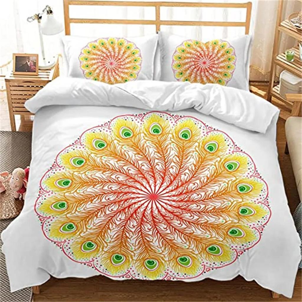 Dark Blue Peacock Feather Duvet Cover Feather Elegant Theme Chic Floral Quilt Cover for Women Teen Boys Girls Bedroom Decoration