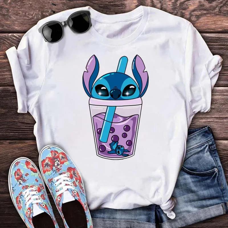 Kawaii Stitch Women's Fashion Top Casual Women's Round Neck T-Shirts Harajuku 90s Cute Stitch Women's Short Sleeves Tops Tees