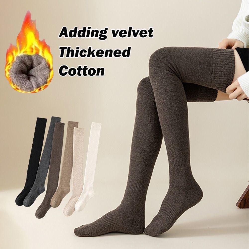 Cotton Knee High Socks Solid Color Knitted Stocking Long Tight Stocking Thigh High Socks