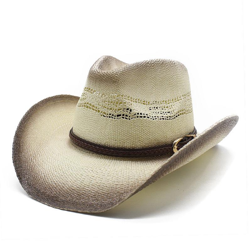 Hard Shell Ethnic Style Hand Woven Western Panama Cowboy Hat Knight Hat Beach Visor Sun Hat