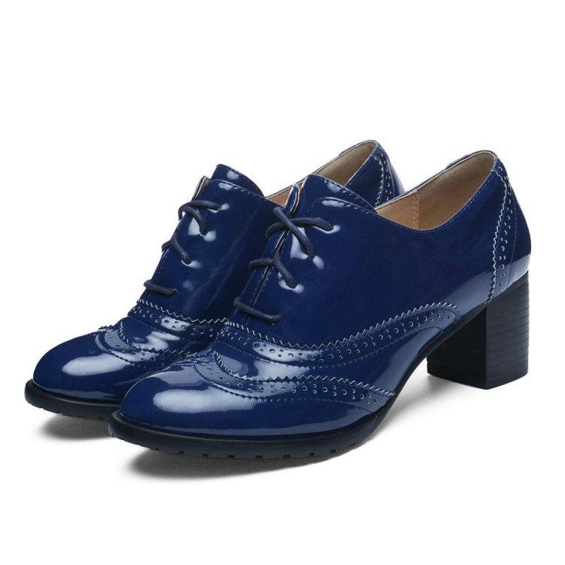 Women Brogues Shoes High Heels Derby Oxford Shoes Woman