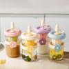 Summer Simple Flower Cup with Straw Coffee Cup Girls' Glass Water Cup