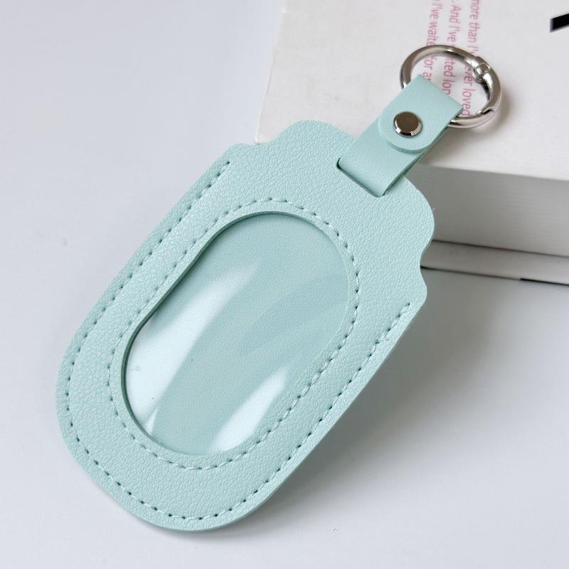 PU Leather ID Badge Holder with Clear Window Detachable Key Ring Anti-fall Card Case for Nurses Students Employees