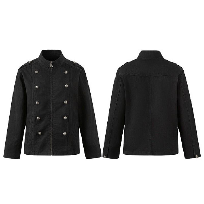 Unisex Retro Streetwear Cotton Jacket With Stand Collar Button Detail Loose Fit Fall Outerwear