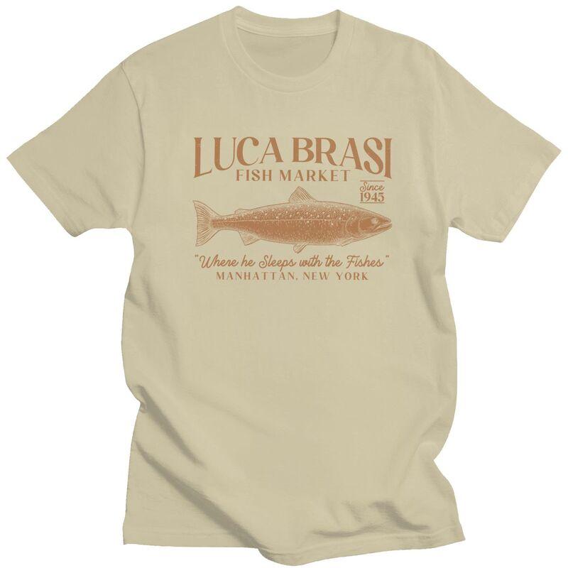 Vintage Luca Brasi Fish Market Since 1945 Tshirt Unisex Short Sleeve Casual Clothing Loose Oversized 100 Cotton Camisetas