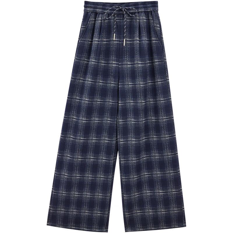 IEF 2025 Winter Fleece-Lined Vintage Plaid Wide-Leg Pants