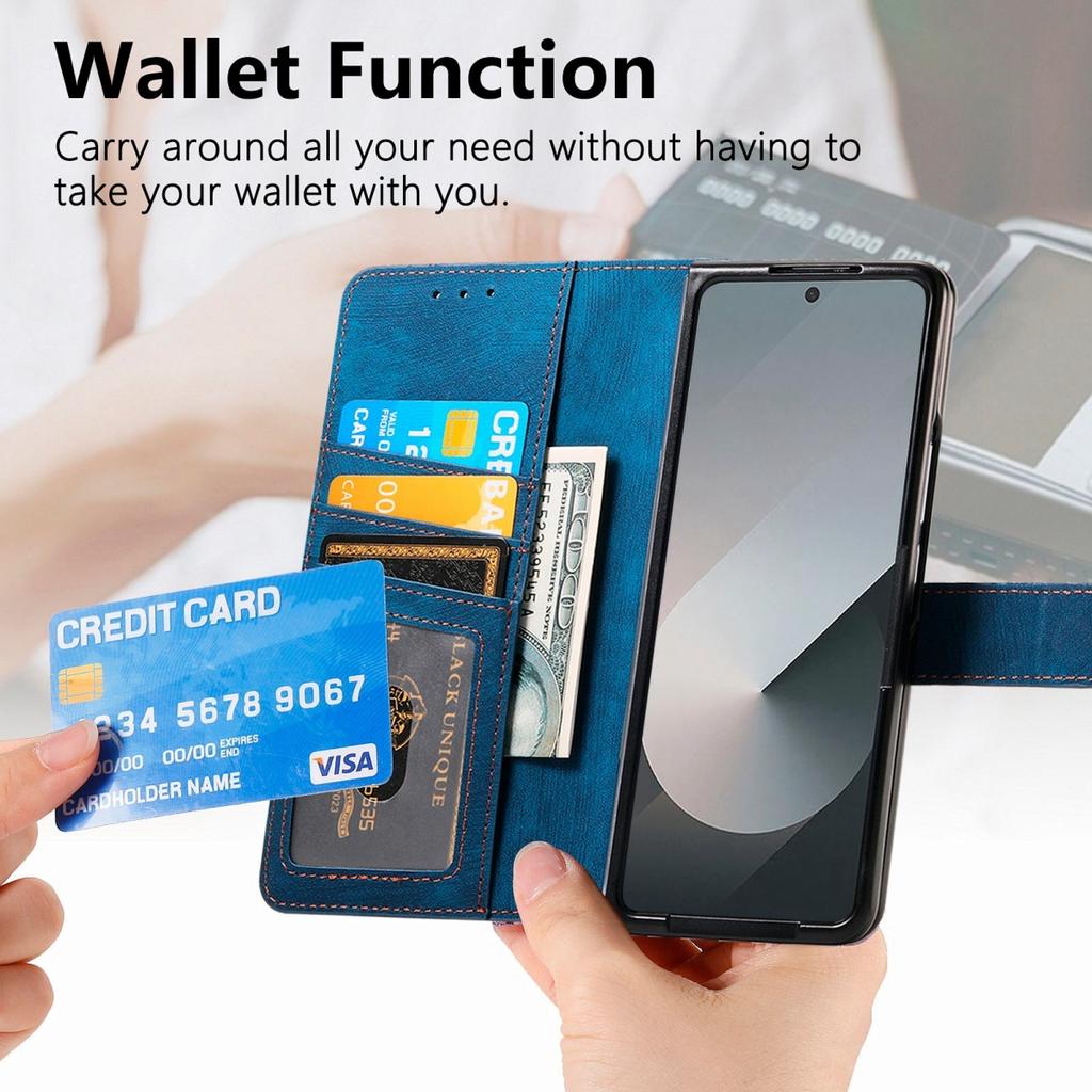 2 in 1 Magnetic Zipper Cards Solt Wallet Leather Phone Case for Samsung Galaxy Z Fold 8 Ultra 7 6 5 4 3 Wireless Charging Cover