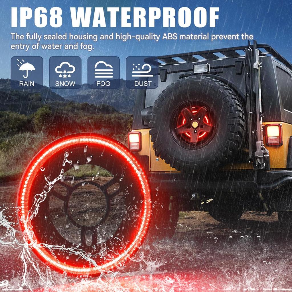 SUPAREE Spare Tire Brake Light Fit For Jeep Wrangler 2007-2017 JK JKU YJ TJ, Plug And Play 4Th Third Brake Light Rear LED Ring Wheel Light, Red