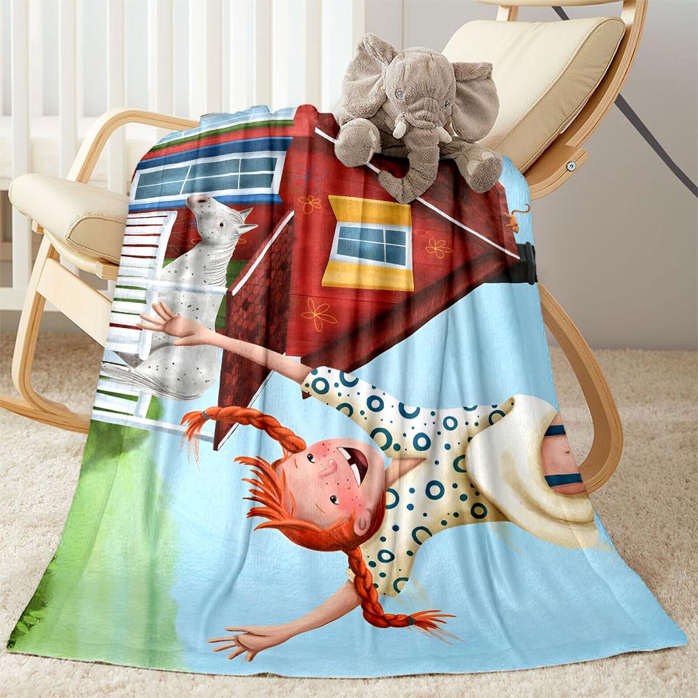 Girl Flying Near House. Flannel Blanket-Soft and Suitable for Sofas,Beds,Offices,Travel,All Seasons,Great Gift for Holidays and Birthdays.