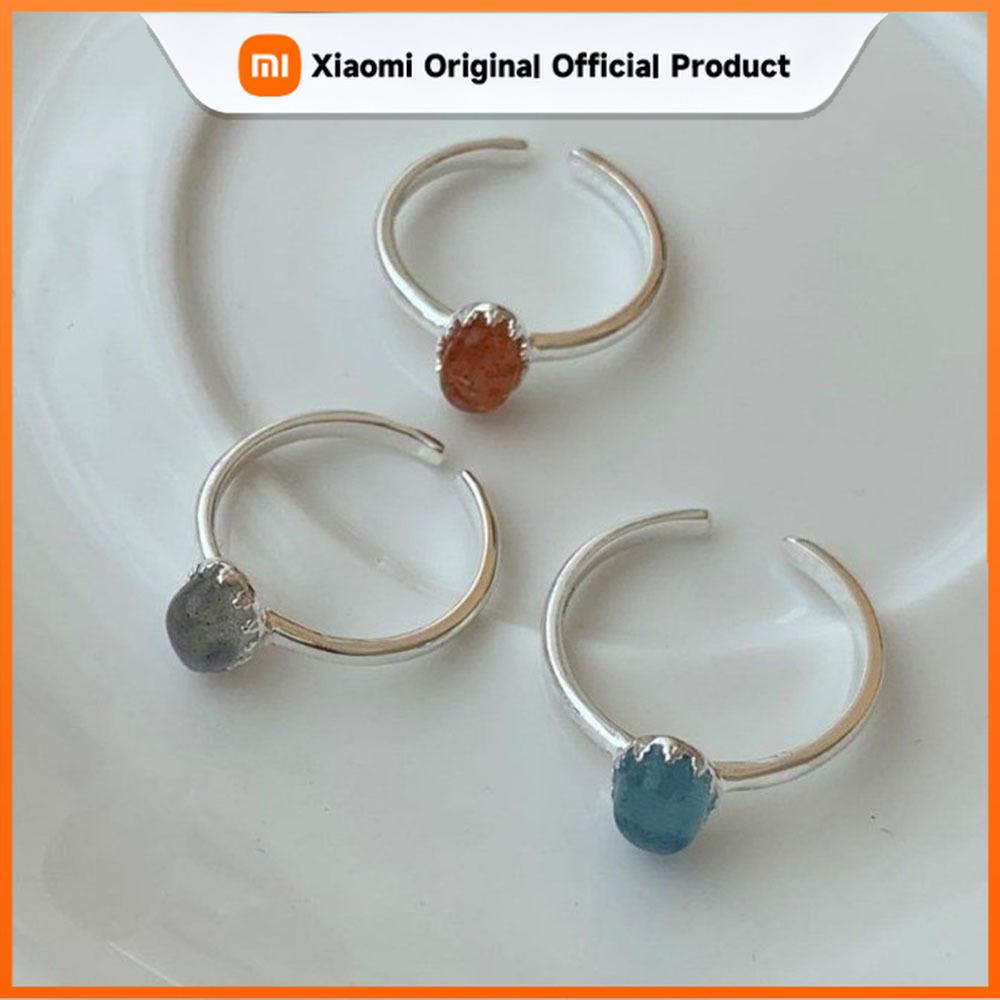Xiaomi Простое кольцо из стерлингового серебра 925 пробы для женщин, тонкое ювелирное изделие, регулируемое на палец, открытое, винтажное, с синим камнем, для вечеринки, подарок на день рождения