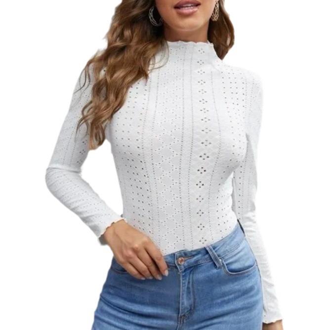 Женская повседневная футболка с высоким воротом и длинным рукавом, однотонная, тонкая