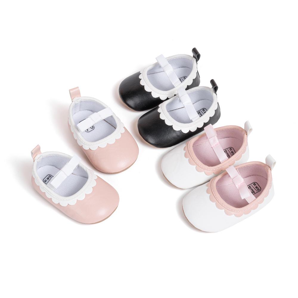 Детские туфли для девочки, принцесса, бант, кружево, нескользящие, мягкая кожа, для ходьбы (0-1 год)