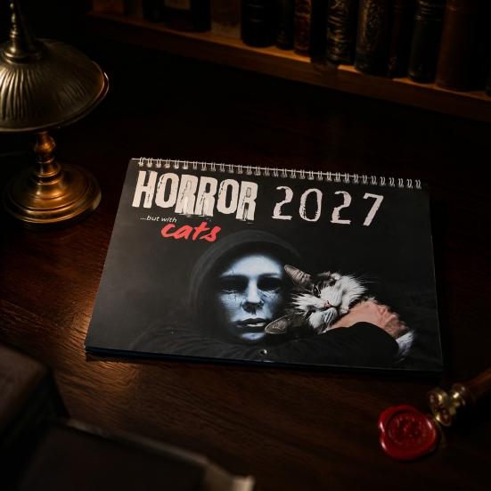 Жуткий Ежемесячный Планировщик 2027, Хэллоуинский Настенный Календарь с Фильмами Ужасов и Котами, Большой Пугающий Коллекционный Принт в Готическом Стиле, Персонажи 12 Жутких