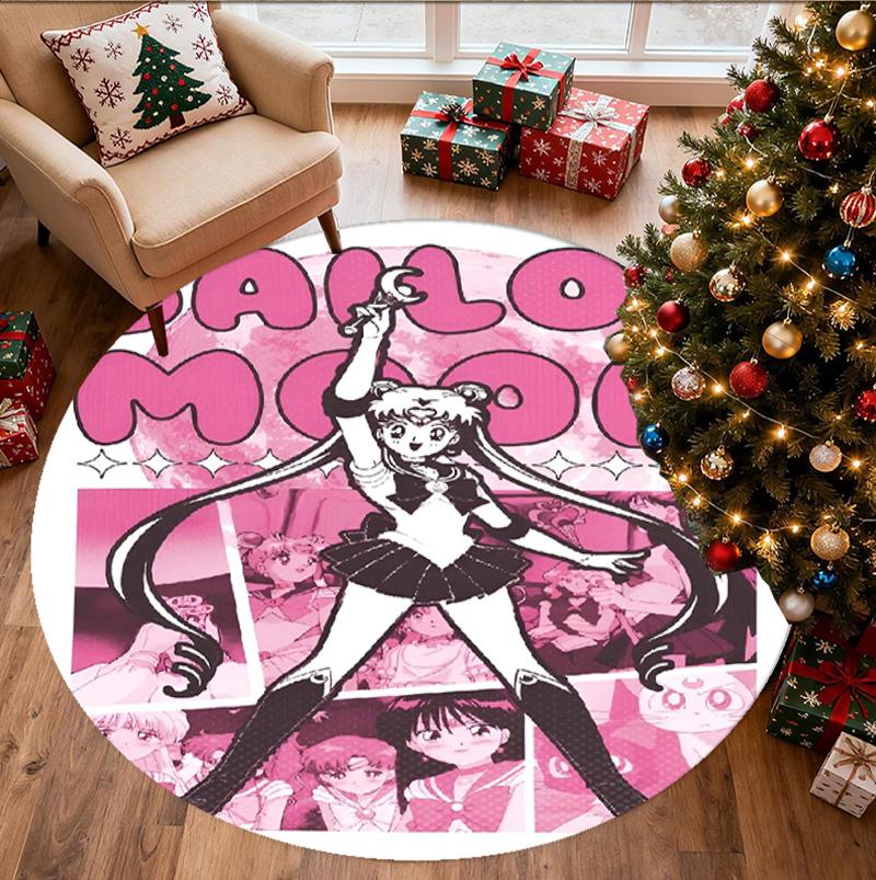 Sailor Moon Pattern Round Rug, Indoor/Outdoor Mat, for Picnic, Gameroom, Bedroom, Office, Living Room, Home Decor Carpet, Birthday Gift