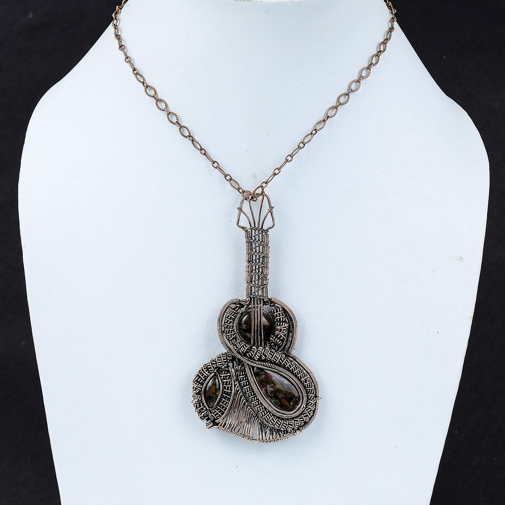 Подвеска с арбузным турмалином, медная проволочная обертка, ювелирное изделие, подвеска с драгоценными камнями, гитара, медная подвеска, ювелирное изделие ручной работы, проволочная обертка, кулон для подарка