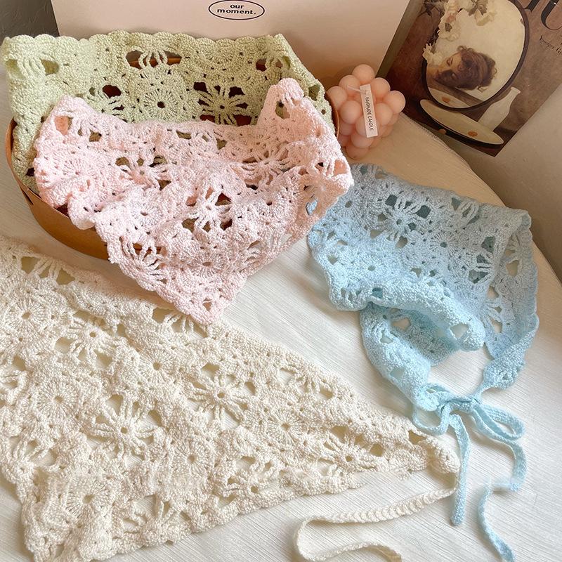 Модный вязаный платок, шапка, французский пасторальный стиль, треугольная повязка на голову, ручная работа, повязка на голову, полотенце, ретро-цветок, платок на голову