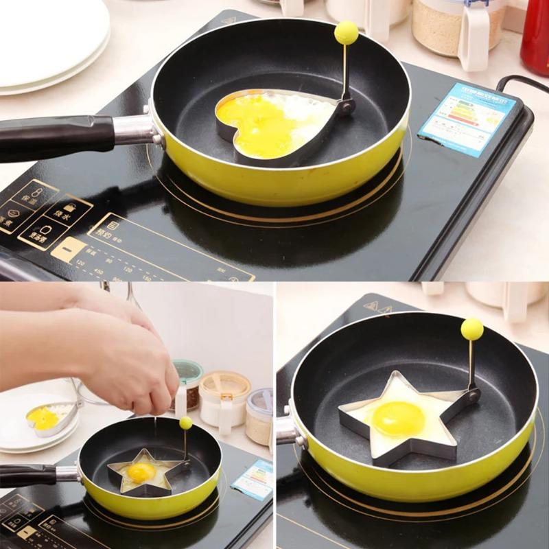 1/5 шт. Форма-кольцо для яиц из нержавеющей стали с ручкой, машина для блинов в форме сердца, инструмент для приготовления завтрака, омлета на гриле, кухонные принадлежности