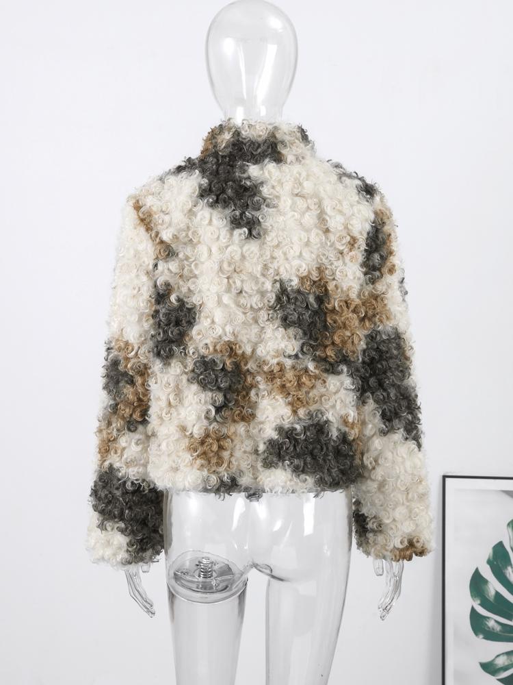 Искусственная куртка из плюшевого меха ягненка женская смешанного цвета, модная повседневная женская меховая короткая куртка, новые топы на осень и зиму