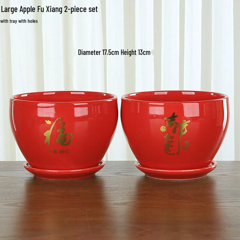 Apple-Shaped Ceramic Planter with Tray