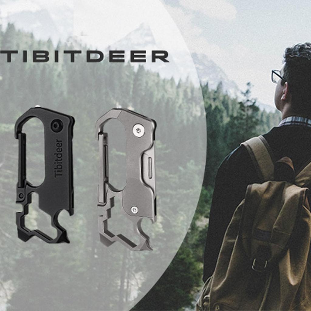 Tibitdeer Keychain Titanium Key Ring Carabiner Ultra Lightweight Durable Bottle Opener Window Hammer Screwdriver Folding Knife Bike Spoke Wrench